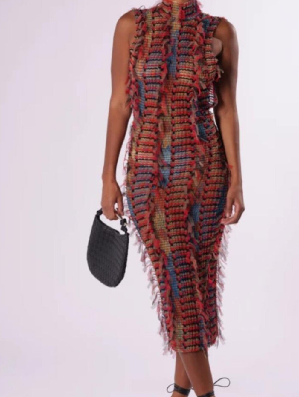 AKIRA Red Blue Black Multistripe Fringe Scarf